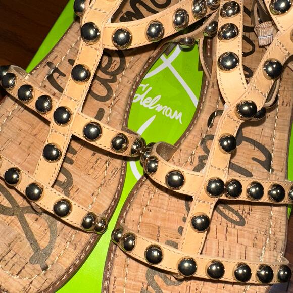 NIB Sam Edelman Eavan Studded Gladiator Sandal in Natural Sand Size 9W - Picture 9 of 15